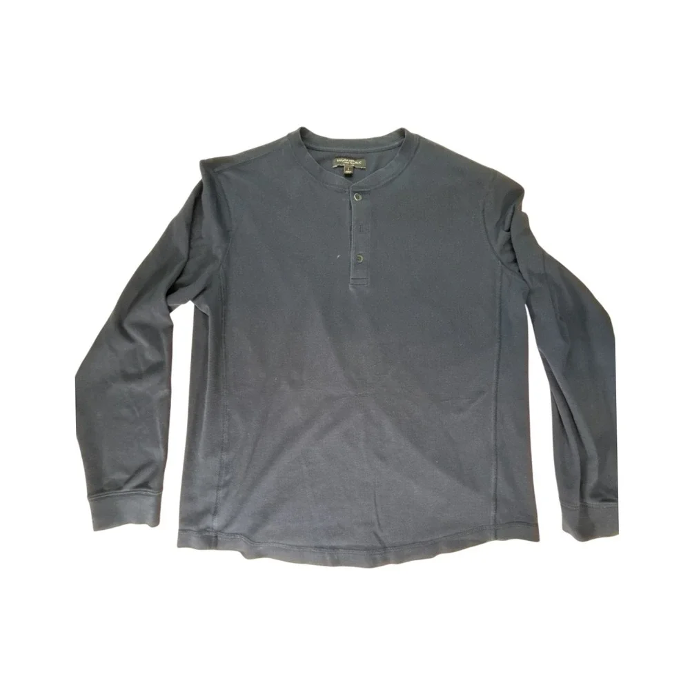 Banana Republic Core Temp Henley Mens Large Navy Blue Long Sleeve‎ Button Shirt